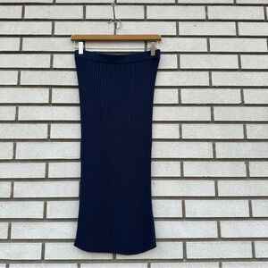 Peruvian Connection Rib Knit Column Skirt Ink Blue Pima Cotton Modal Boho Chic S